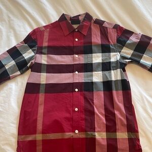 Men’s Small Red Burberry Button up “like new”